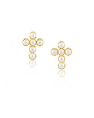 Sahara Pearl Cross Studs - Metallic
