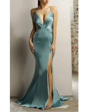 Jadore Strappy Satin With Slit - Green