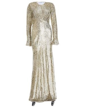 Self-Portrait Shimmering Maxi Dress With Cut-Out Detail - Natural