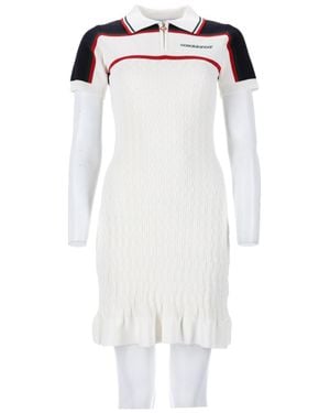 CASABLANCA Textured Knit Mini Dress With Polo Collar And Contrast Panels - White