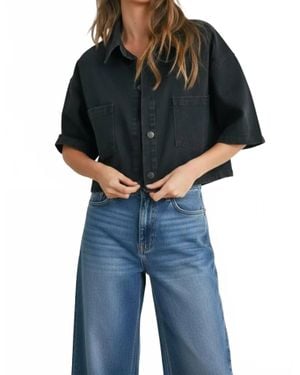 Buttermelon Selina Button Front Cropped Jacket - Blue