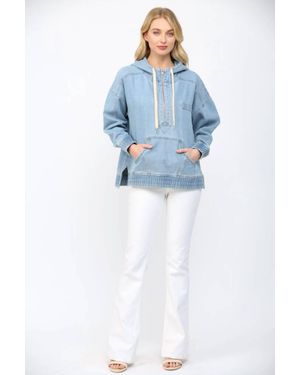 Fate Half Zip Hooded Pullover Top - Blue
