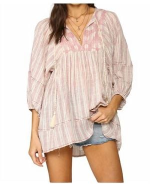 By Together Quarter Sleeve Woven Gauze With Embo Short Dress - Natural
