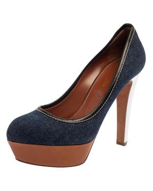 Sergio Rossi Denim And Leather Platform Pumps - Blue