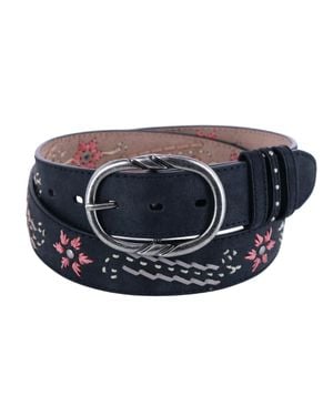 Cowgirls Rock Distressed Belt With Embroidery - Blue
