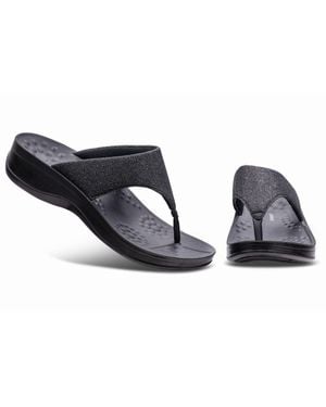 AEROTHOTIC Comfortable Arch Support Orthopedic Flip Flops And Sandals For - Black