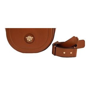 Versace La Medusa Vitello Leather Half Moon Crossbody Bag - Black
