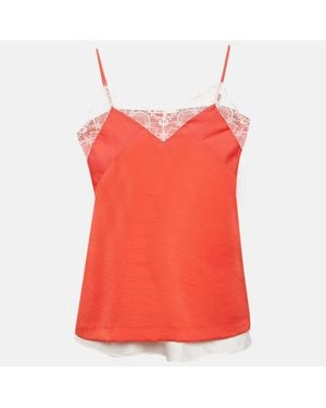 Maje Crepe And Satin Lace Trim Camisole Top Set Of 2 - Red