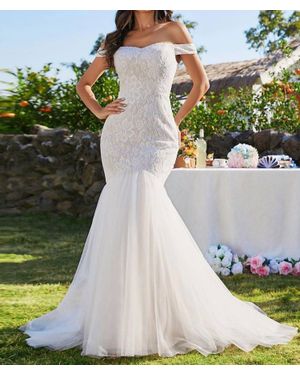 Ever Pretty Elegant Fishtail Floor Length Off Shoulder Wedding Dress - Green