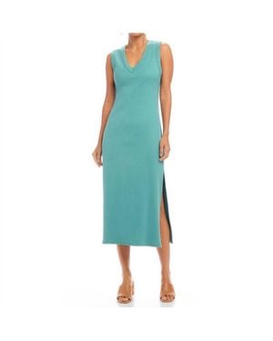 Karen Kane Sleeveless Ribbed V-Neck Midi Column Dress - Blue