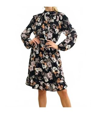 Doe And Rae Shirred Floral Dress - Black