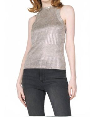 Another Love Rib Metallic Crew Neck Tank Top - Gray