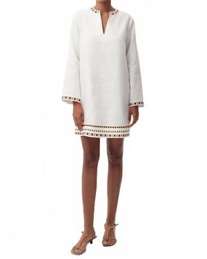 Exquise Long Sleeve Linen Mini Dress - White