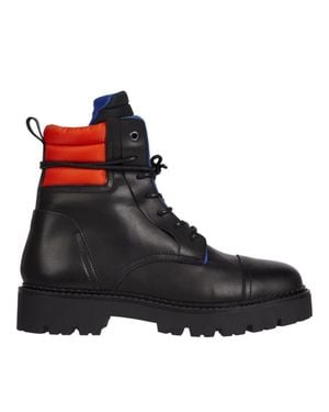 Tommy Hilfiger Bold Padded Collar Leather Boots - Black