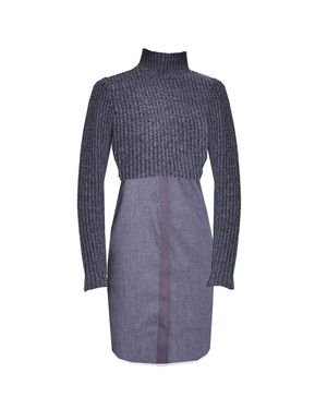 Tahari Raleigh Mock Neck Ribbed Knit Sweater Dress - Blue