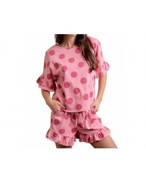 Bibi Polka Dots Printed Ruffled Detail Top And Shorts Set - Pink