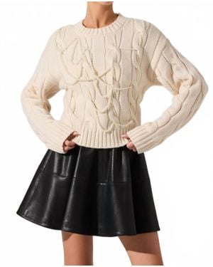 Astr Pennina Pearl Embellished Cable Knit Sweater - White