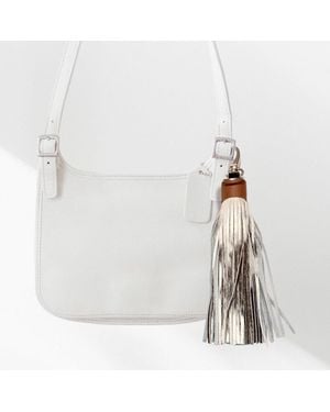 Fashnzfab Genuine Leather Tassel Keychain - White