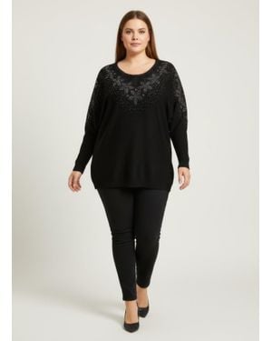 TRUEDAMES Midnight Sparkle Embellished Knit Tunic Top - Black