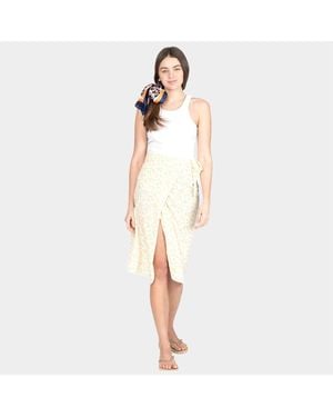 TRUEDAMES Flower Patterned Beach Cover Up Midi Wrap Skirt 43" X 29" - White