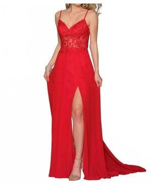 Dave & Johnny Sheer-Bodice Prom Dress - Red