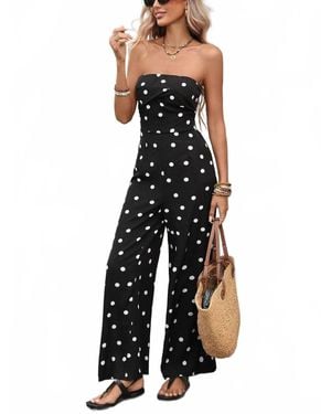 Suhkasana Polka Dot Strapless Wide Leg Jumpsuit - Blue