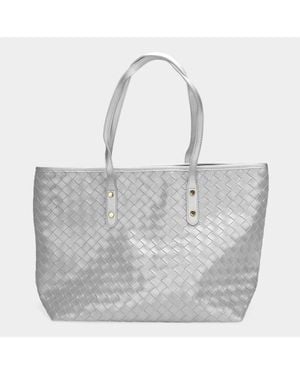 Fashnzfab Faux Leather Weave Tote Bag - Gray