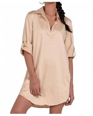 Elan Cuffed Sleeve Shirt Dress - Pink