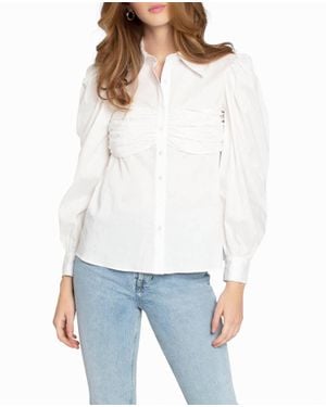 Nicole Miller Cotton Poplin Button Down Top - White