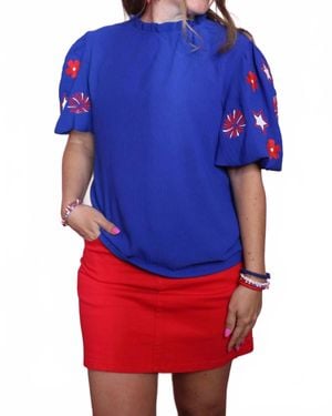 Jess Lea Patriotic Embroidered Top - Blue