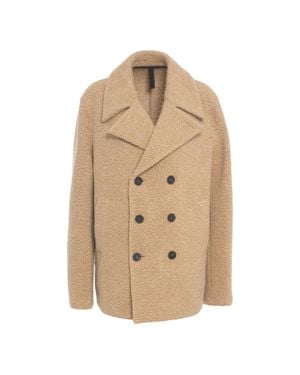Harris Wharf London Textured Bouclé Peacoat With Wide Notch Lapels - Natural