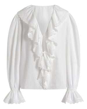 Alberta Ferretti Deep V-Neck Blouse With Cascading Ruffles - White
