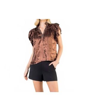 Thml Flutter Sleeve Shimmery V Neck Top - Black