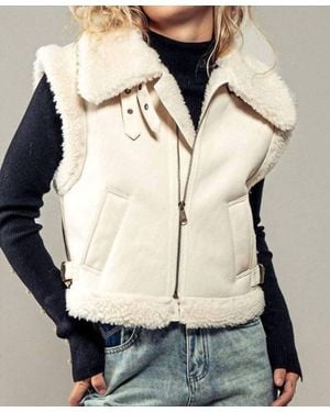 Urban Daizy Sherpa Lined Cropped Vest - Natural