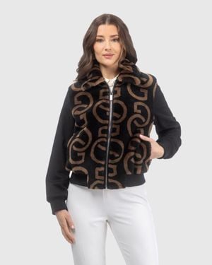 Gorski G Printed Merino Shearling Lamb Bomber Jacket With Loro Piana Wool Trim - Black