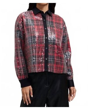 Foxcroft Marina Sequined Long Sleeve Short Shirt - Red