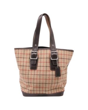 COACH Plaid Tweed Tote Bag - Brown