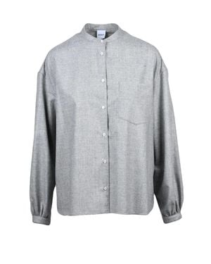 Aspesi Light Virgin Wool-Blend Mandarin Collar Shirt - Gray