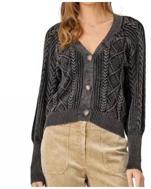 Mystree Mixed Weave Sweater Cardigan - Black