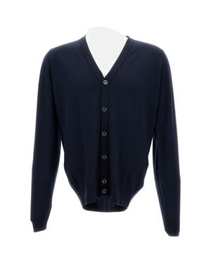 John Smedley Midnight Merino Wool Cardigan With V-Neck And Button Closure - Blue