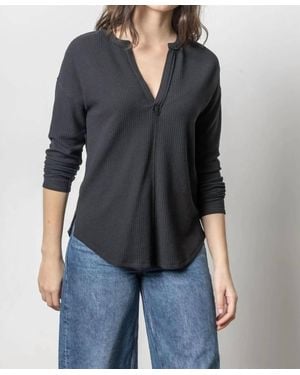 Lilla P Rounded Hem Split Neck Top - Black