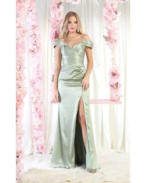 TRUEDAMES V-Neck Bridesmaids Long Dress - Green
