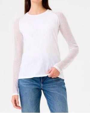 Goldie Saddle Fishnet Long Sleeve Crew Top - White