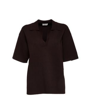 P.A.R.O.S.H. Half Sleeve Top With Collar And V-Neckline - Black