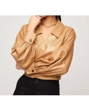 Fifteen Twenty Soft Camel Long Sleeve Wrap Top - Brown