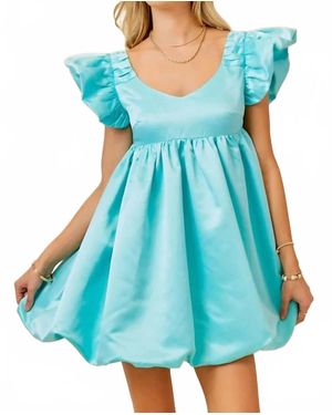 Day + Moon Ruffle Sleeve Faille Bubble Dress - Blue