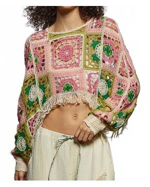 Pol Jocelyn Crochet Shrug Fringe Crop Top - Green