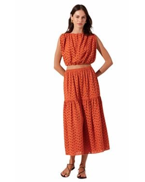 Astr Nalley Eyelet Midi Skirt - Red