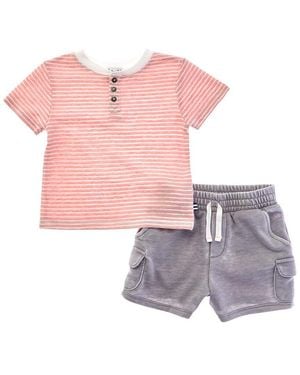 Splendid 2Pc Desert Stripe Henley & Short Set - Pink