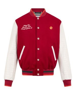 Philipp Plein Varsity Bomber Cocco Sleeves Barcelona - Red